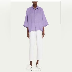 ESKANDAR
Sloped-Shoulder Wide A-Line Short-Sleeve Shirt With Collar (Long Length
